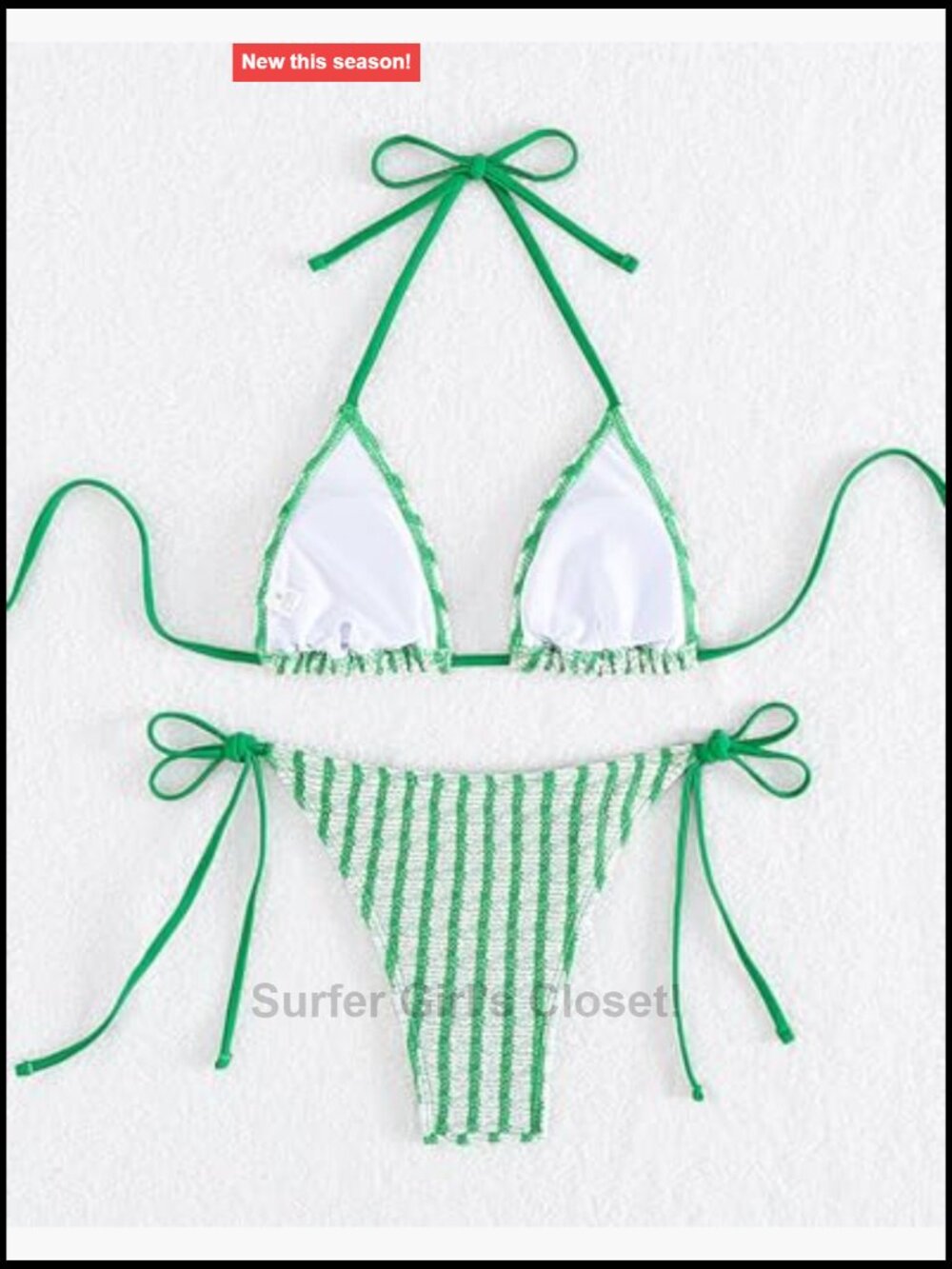 Striped Halter Triangle High Waisted Bikini Set Swimsuit View 3